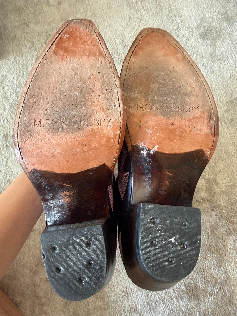 Women’s Black Heeled Western Ankle Boots with Pink Stitching - Picture 2 of 4